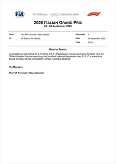 F1, allarme caldo a Monza: la FIA dichiara l’Heat Hazard - F1, allarme caldo a Monza: la FIA dichiara l’Heat Hazard