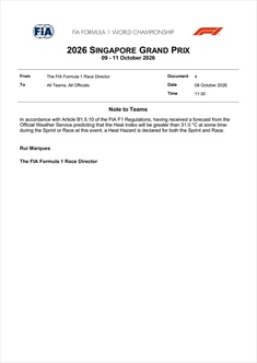 F1, caldo estremo anche a Singapore: la FIA attiva le misure speciali - F1, caldo estremo anche a Singapore: la FIA attiva le misure speciali