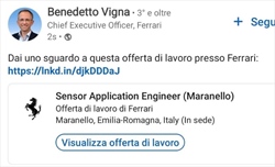 Ferrari, è caccia agli ingegneri: si cerca anche su LinkedIn - Ferrari,  è caccia agli ingegneri: aperte le candidature