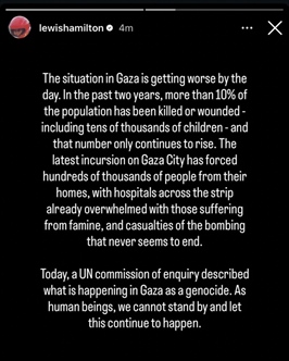 «Genocidio a Gaza»: il monito di Hamilton scuote la Formula 1 - «Genocidio a Gaza»: il monito di Hamilton scuote la Formula 1