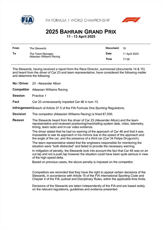 GP Bahrain, la FIA non fa sconti nelle prove libere: tutte le decisioni
