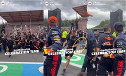 FOTO - Red Bull: si rompe anche il trofeo del GP del Belgio, ma Norris è innocente