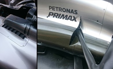 Gp Brasile: le zanne della Mercedes W08 sono cambiate anche nella zona posteriore - Gp Brasile: le zanne della Mercedes W08 sono cambiate anche nella zona posteriore