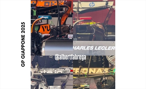 GP Giappone - Immagini dal circuito - Le monoposto «a nudo», setup e dettagli - GP Giappone - Prime immagini dal circuito - Confronto ali posteriori, Ferrari aggressiva