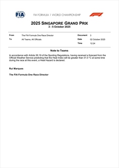 La FIA ufficializza la condizione di Heat Hazard per il GP di Singapore - La FIA ufficializza la condizione di Heat Hazard per il GP di Singapore