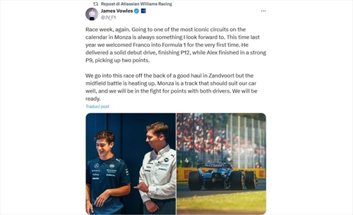 La Williams non si lascia intimorire da Monza: «Lotteremo per i punti con entrambi» - La Williams non si lascia intimorire da Monza: «Lotteremo per i punti con entrambi»