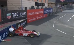 Leclerc a muro con la Ferrari di Niki Lauda nel GP Storico di Monaco