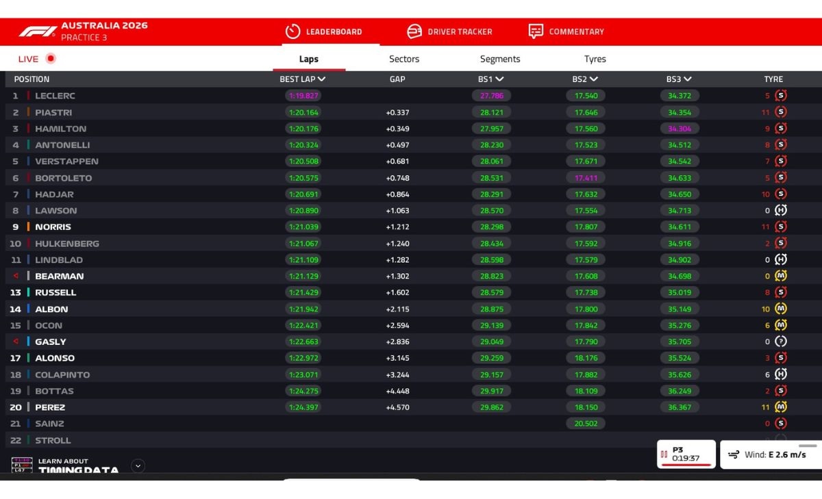 LIVE - Prove Libere 3 GP d''Australia 2026