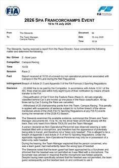 Shock in Formula 2: la FIA squalifica Campos e Leon dalla Feature Race di Spa - Shock in Formula 2: la FIA squalifica Campos e Leon dalla Feature Race di Spa