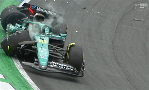 Stroll a muro nelle Libere 2 in Olanda, stesso punto di Ricciardo 2023