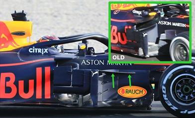 TEST F1 - GIORNO 6: RED BULL RB14 con modifiche nella zona dei bargeboards - TEST F1 - GIORNO 6: RED BULL RB14 con modifiche nella zona dei bargeboards