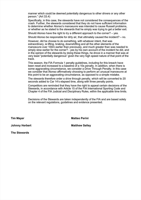 UFFICIALE: Alonso penalizzato, ecco come cambia la classifica