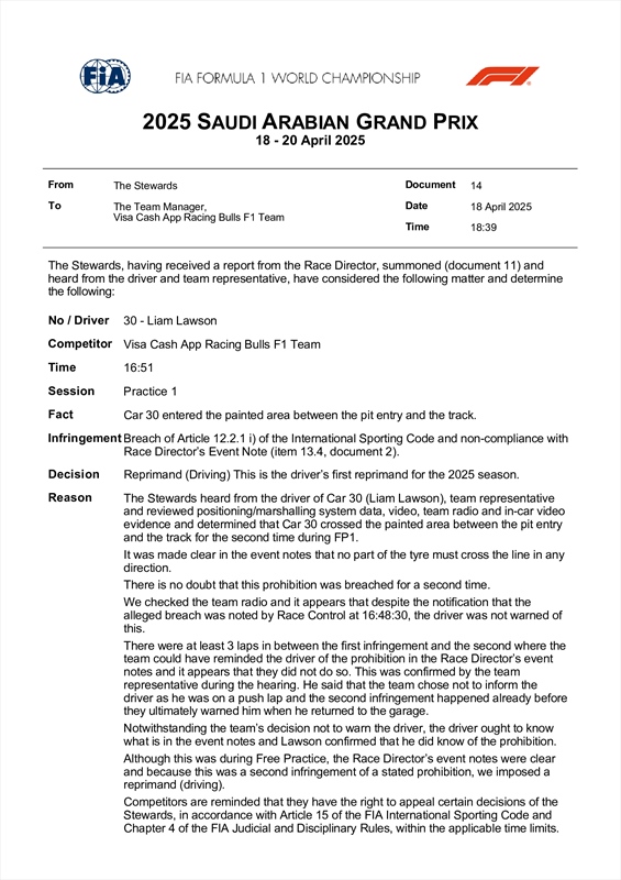 UFFICIALE - Doppia infrazione a Jeddah: le decisioni della FIA