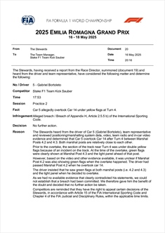 UFFICIALE - FIA, ecco l'ultima decisione del venerdì di Imola: i dettagli - UFFICIALE - Ennesima stangata della FIA ad Imola? L'ultima decisione del venerdì