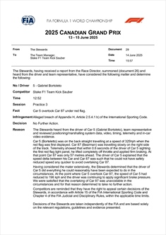UFFICIALE - FIA incoerente a metà: una penalità estrema in Canada, i dettagli - UFFICIALE - FIA incoerente a metà: una penalità estrema in Canada, i dettagli