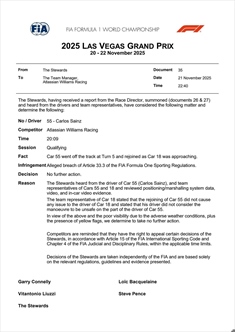 Ufficiale - GP Las Vegas, Sainz investigato dopo le qualifiche: la decisione della FIA - Ufficiale - GP Las Vegas, Sainz investigato dopo le qualifiche: la decisione della FIA