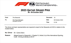 UFFICIALE - GP Qatar 2023: Sainz indagato per presunta guida irregolare su Verstappen - UFFICIALE - GP Qatar 2023: Sainz indagato per presunta guida irregolare su Verstappen
