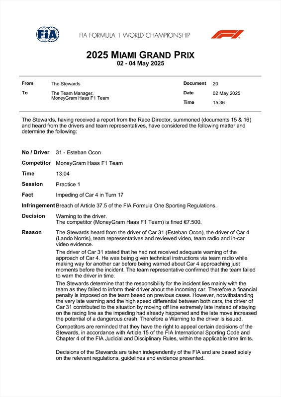 UFFICIALE - La decisione della FIA su Norris e Ocon: c''è una sanzione