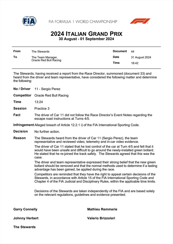 UFFICIALE - La decisione della FIA su Piastri, Pérez e Stroll