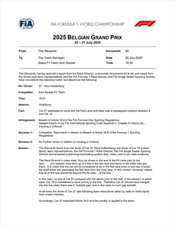 UFFICIALE - La decisione della FIA sul contatto Hulkenberg-Stroll - UFFICIALE - La decisione della FIA sul contatto Hulkenberg-Stroll