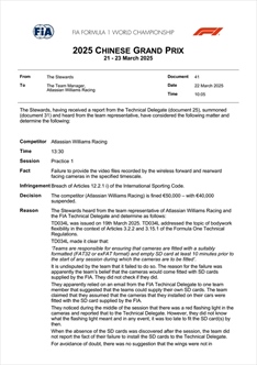 UFFICIALE - La decisione della FIA sulla Williams - UFFICIALE - La decisione della FIA sulla Williams