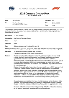 UFFICIALE - La FIA penalizza un pilota al termine della Sprint: i dettagli - UFFICIALE - La FIA penalizza un pilota al termine della Sprint: i dettagli