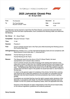 UFFICIALE - La FIA punisce Piastri e Verstappen: i dettagli - UFFICIALE - La FIA punisce Piastri e Verstappen: i dettagli