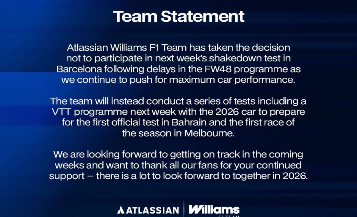 Ufficiale, la Williams non prenderà parte ai test a Barcellona