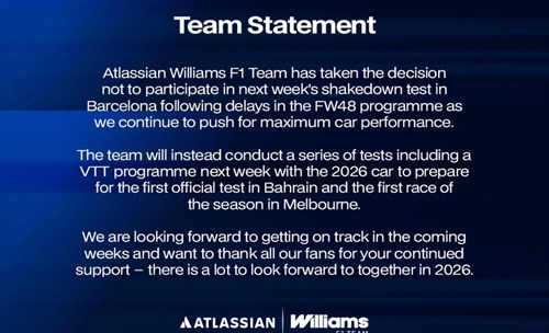 Ufficiale, la Williams non prenderà parte ai test a Barcellona - Ufficiale, la Williams non prenderà parte ai test a Barcellona