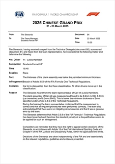 UFFICIALE - Leclerc, Hamilton e Gasly squalificati dal GP di Cina - UFFICIALE - Leclerc, Hamilton e Gasly squalificati dal GP di Cina