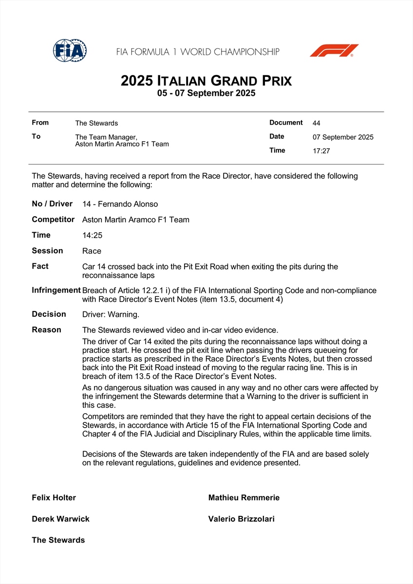 UFFICIALE - Monza: le decisioni FIA su Antonelli, Bearman, Alonso e Stroll