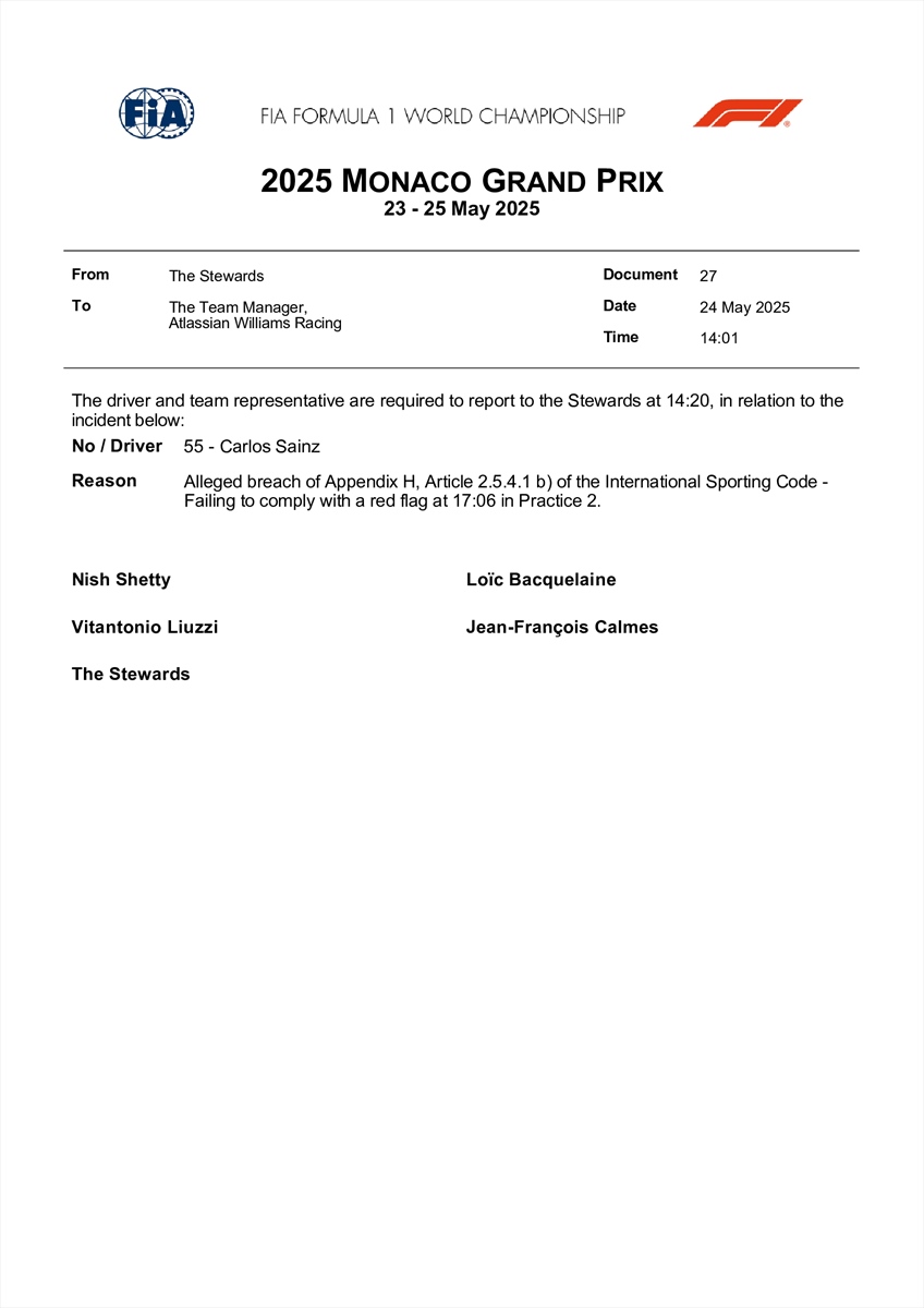 UFFICIALE - Sainz rischia una sanzione estrema a Monaco: i dettagli