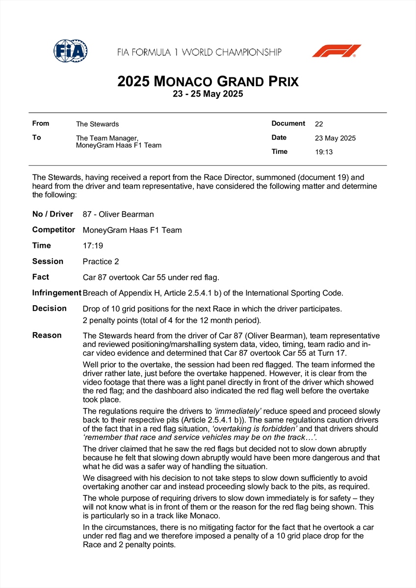 UFFICIALE - Tutte le decisioni della FIA nel venerdì di Monaco: c''è una penalità mostruosa