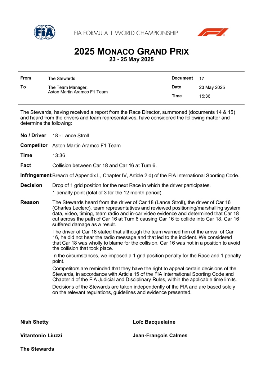 UFFICIALE - Tutte le decisioni della FIA nel venerdì di Monaco: ci sono X sanzioni